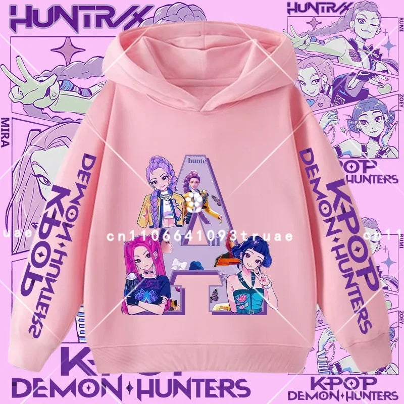 K-pop Demon Hunters girls' sportswear boys' casual shirt children's hooded shirt autumn-winter long-sleeve New model letter A-Z
