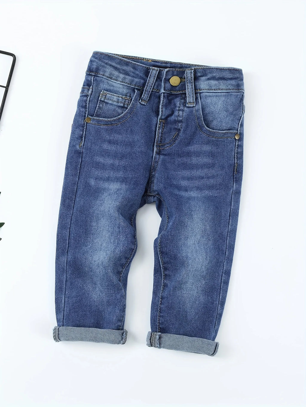 Boys' Slim-Fit Stretch Denim Jeans - Dark Blue Casual Style Pants with Pockets, Perfect for Spring & Fall, Durable Construction