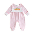 Baby Clothes Baby Girls Boys Halloween Romper Pumpkin Embroidery Plaid Doll Collar Long Sleeve Footie Jumpsuit for Fall