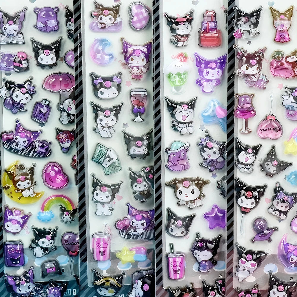 Kawaii 3D Sanrio Relief Stickers Cinnamoroll Kuromi My Melody Cartoon Crystal Sticker Cute Children Reward Stickers Gift