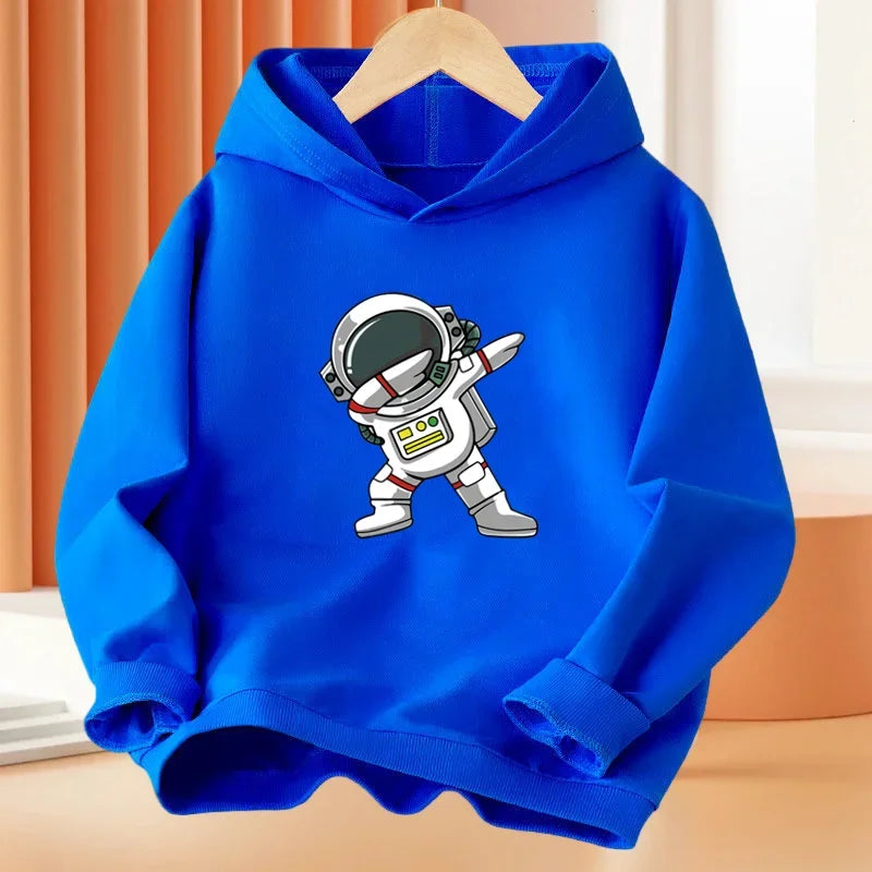 Spring Autumn Boys 2-14Year Cartoon Space Astronaut Fishing The Moon Long Sleeve Hoodie Children Funny Tops Kids Fashion Coat