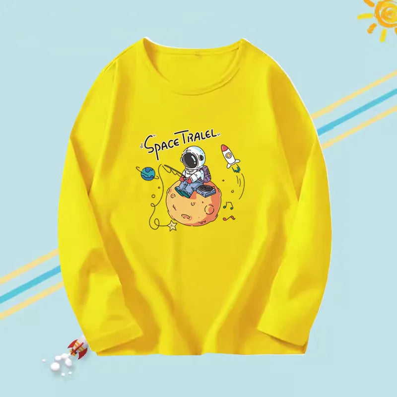 3-14years Boys Funny Astronaut Rope print T-shirt Kids Tops Teens o-neck Long Sleeve Spring Autumn Cool Fashion Clothes