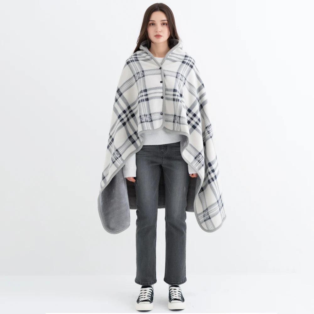 Flannel Wearable Blanket Shawl with Sleeves Comfy Cape Blanket Cover Cloak Sweater Poncho Throw with Buttons for Sofa Vehicle