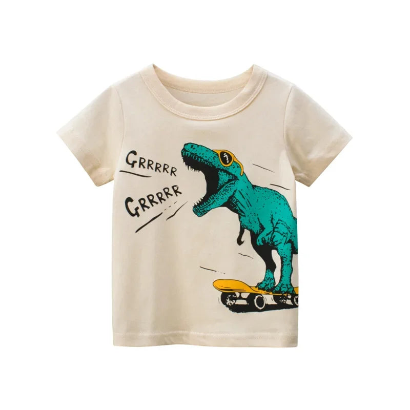 Boys T-Shirts 2-9 Years Cartoon Animals Baby Kids Tees Children Cotton Short Sleeves Summer Tops Car Dinosaur Shark Printing