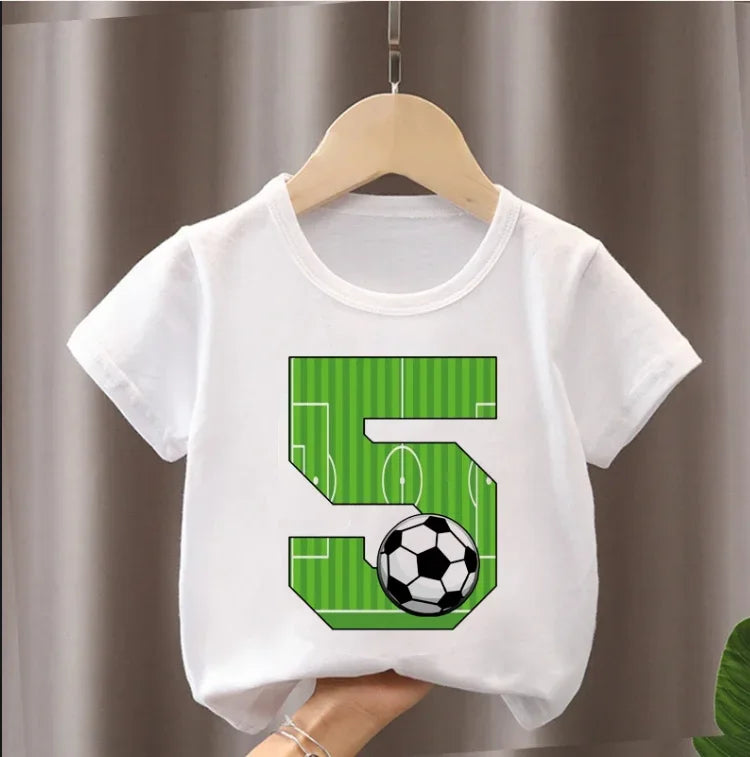 Cute Boys Girls Football T Shirts Birthday Shirt 2-9Years Boy Soccer Sport T-Shirt for Kids Birthday Gift Tshirt Tops White