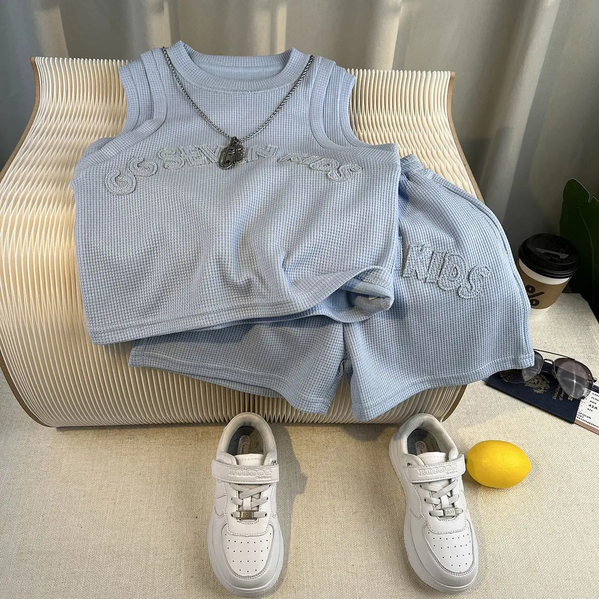 Summer Teenage Boy Clothes Kids Letter Print Sleeveless Top & Shorts 2pcs Suit New Fashion Baby Boys Clothing Children Tracksuit