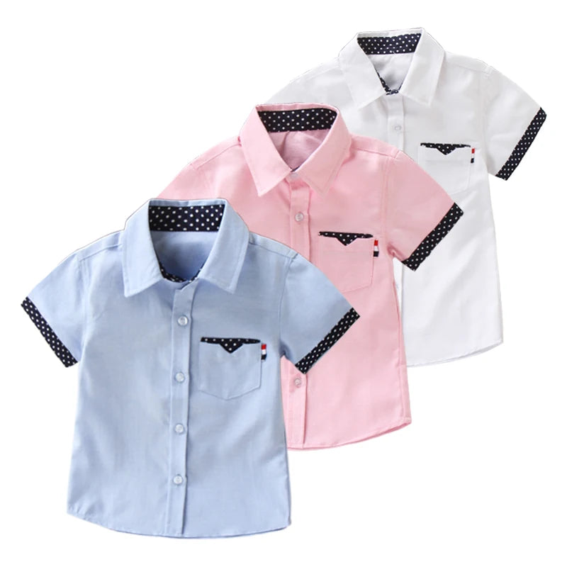 Boys Hot Sale Shirts Children Fashion Solid Cotton Short-sleeved Boys Shirts For 2-14Age kids Blouses clothes Baby Shirts Tops