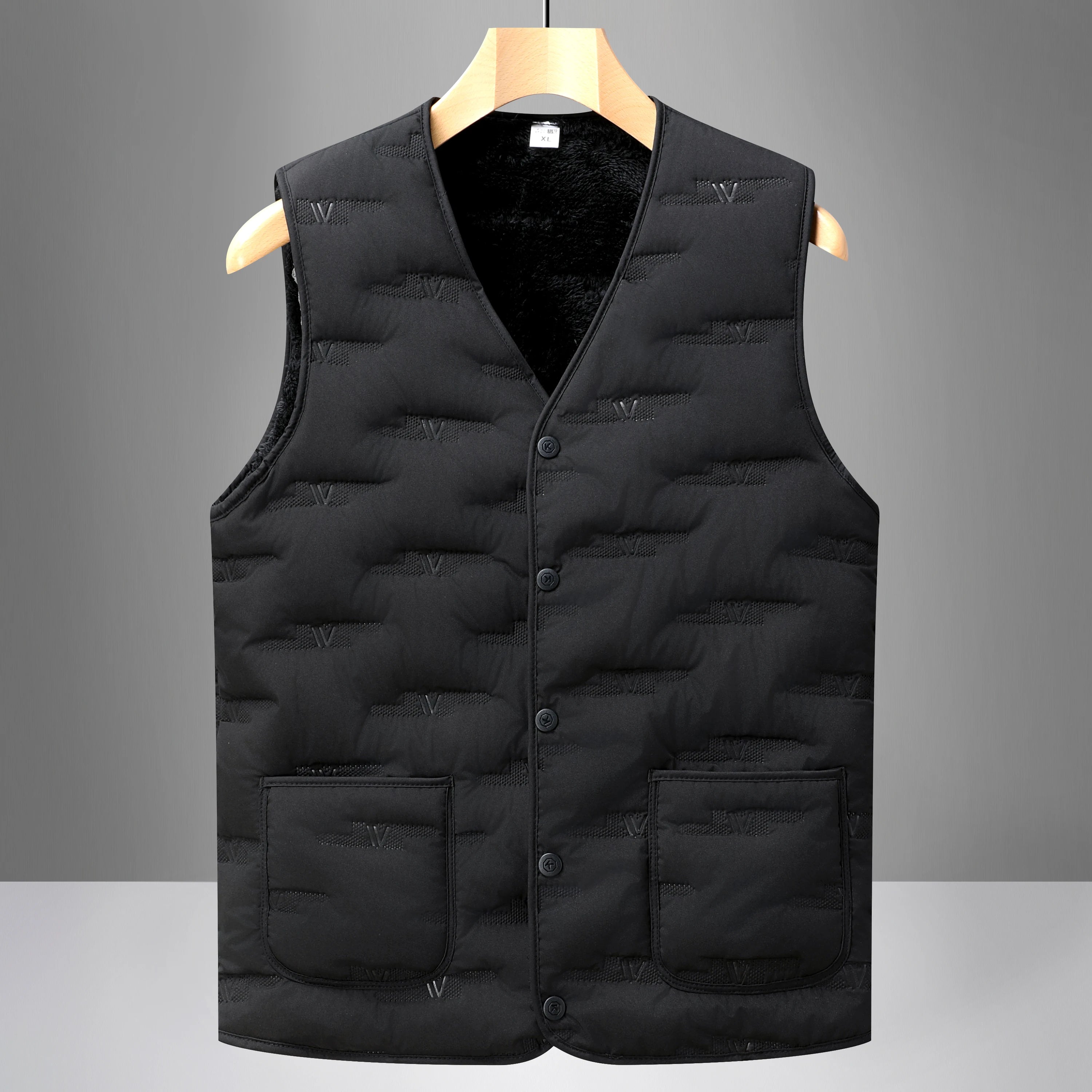 Winter Men Fleece Lined Vest Jacket Windproof Wool Liner Warm V-neck Casual Sleeveless Coats Padded Thicken Outdoor Waistcoats