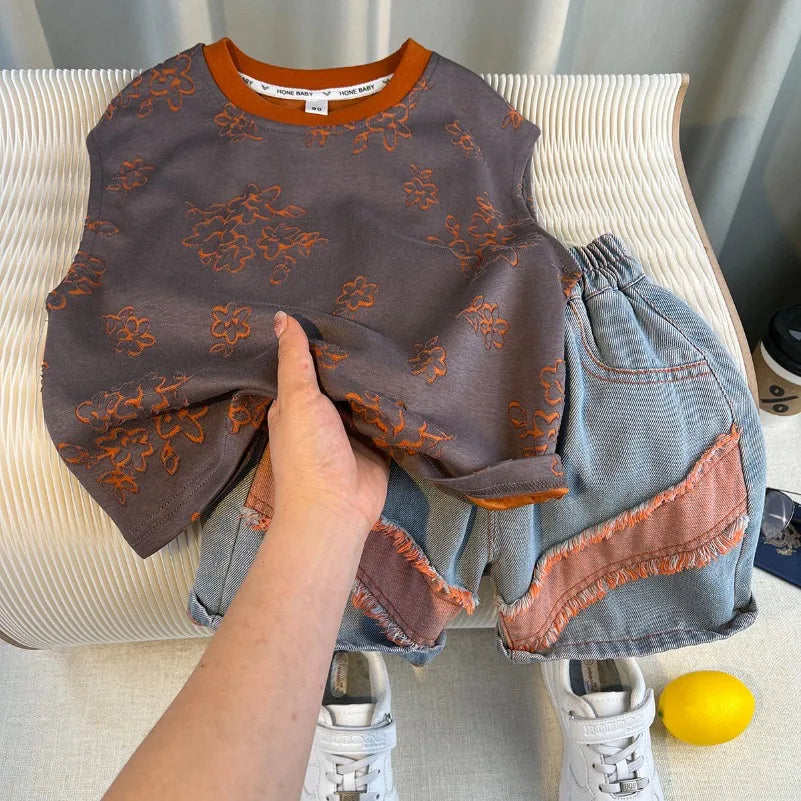 Summer Teenage Boy Clothes Kids Letter Print Sleeveless Top & Shorts 2pcs Suit New Fashion Baby Boys Clothing Children Tracksuit