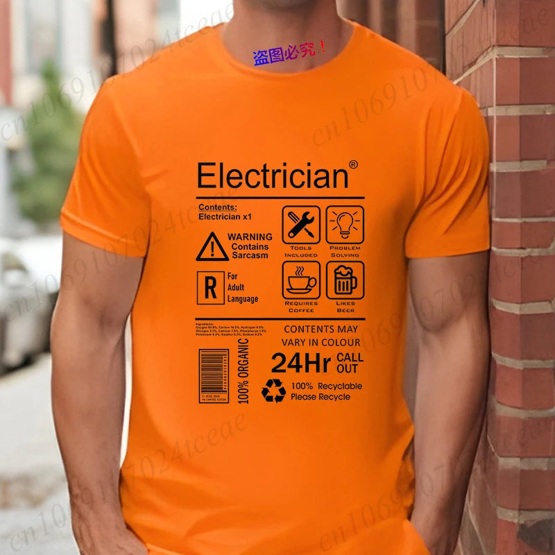 Electrical Engineer Design Tops Fashion Summer Men O-Neck Tees Shirt Funny Electrician Package Care Instructions Print T-shirts