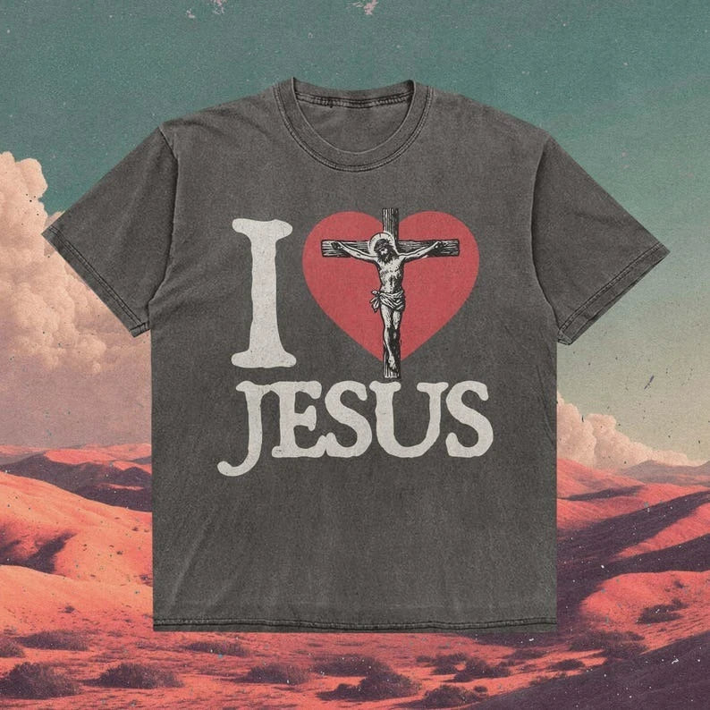 I Love Jesus T-shirt Vintage Christian Tee for Men Women Retro Faith Graphic Easter Spiritual Tops Religious Gift for Him Her