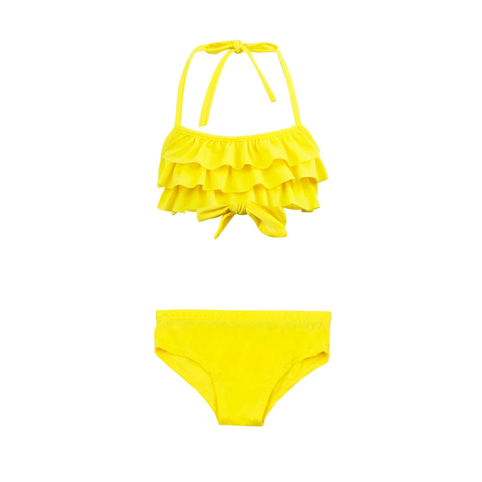 2Pcs/Set Fashion Girls Sling Bikini Summer Holiday Kids Swimsuit Children's Beach Vacation Beachwear Ruffle Style Split Swimwear
