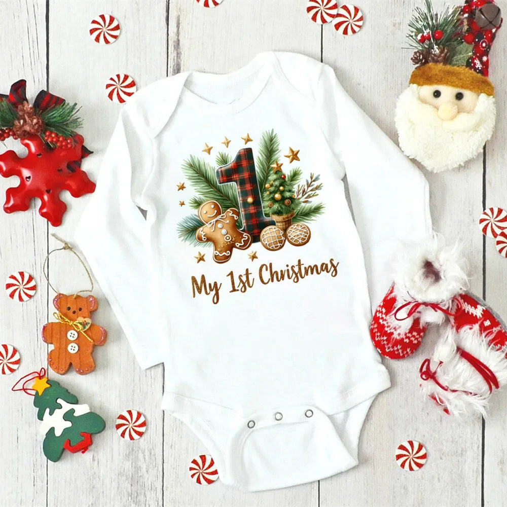My 1st Christmas Deer Print Baby Romper Newborn Long Sleeve Romper Xmas Toddler Jumpsuit Christmas Party Infant Bodysuit Outfit