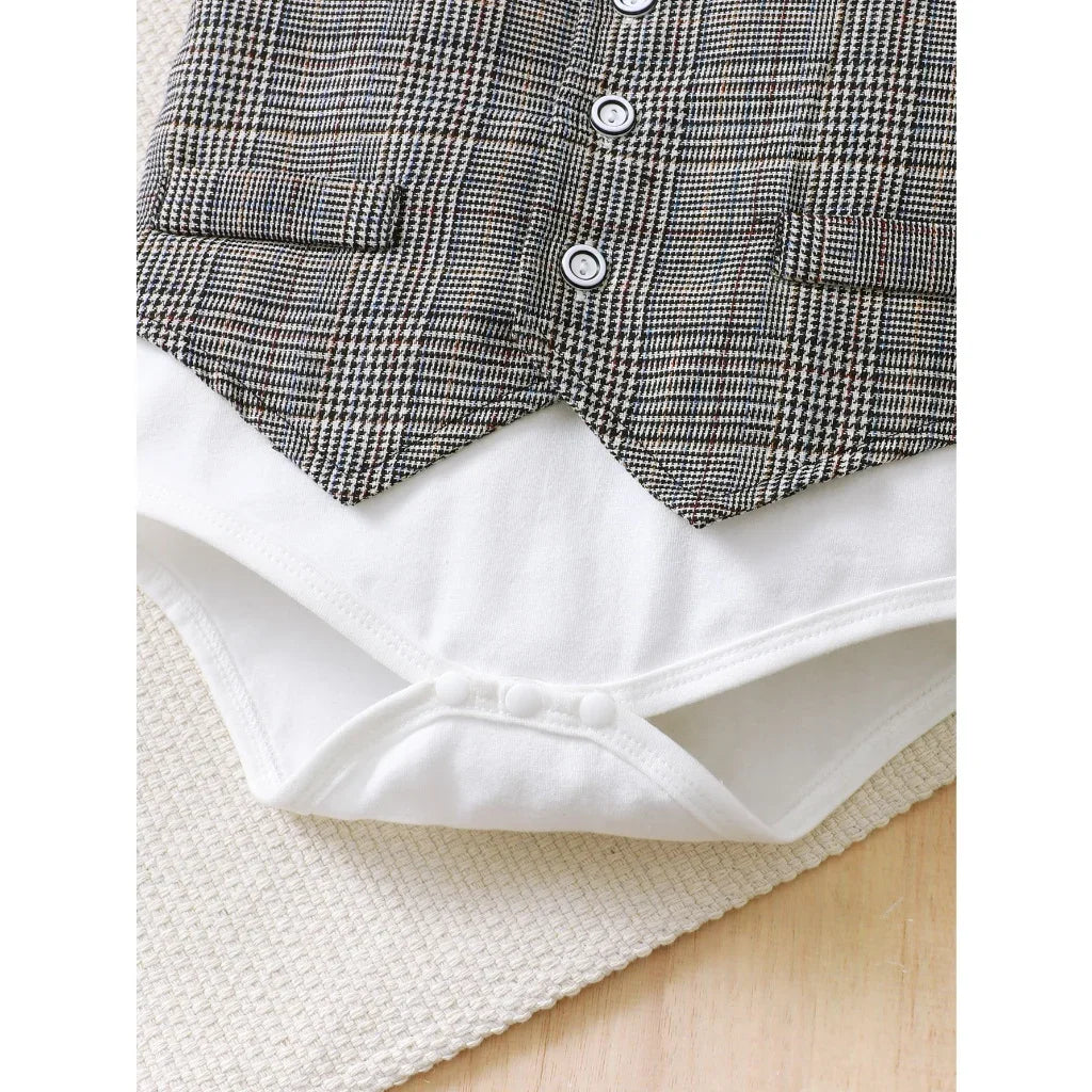 2025 Baby Boys' Gentleman Clothes Set Bow Tie Plaid Romper+Plaid Shorts 2PCS Summer Outfits Infant Birthday Party for 0-3Years