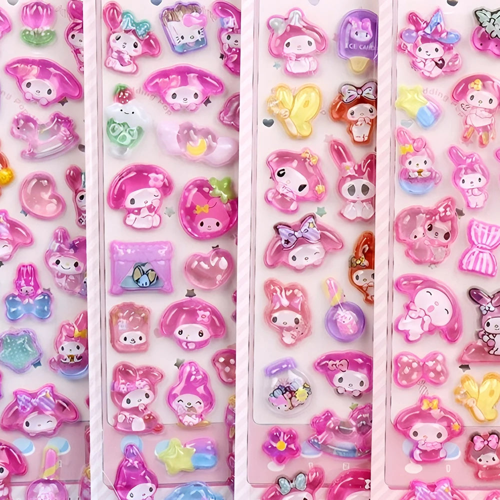 Kawaii 3D Sanrio Relief Stickers Cinnamoroll Kuromi My Melody Cartoon Crystal Sticker Cute Children Reward Stickers Gift