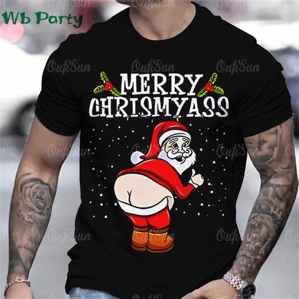 Funny Christmas T shirt Men Santa Claus Men's Clothing O-Neck Short Sleeve Tee Simple Men's T-shirt Fashion T-shirts for Men Top