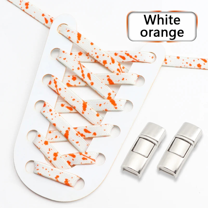 Splashing ink No tie Shoelaces Kids Adult Colorful Press Lock Sports Shoelace Without ties Flats 8MM Thick Tennis Elastic Laces